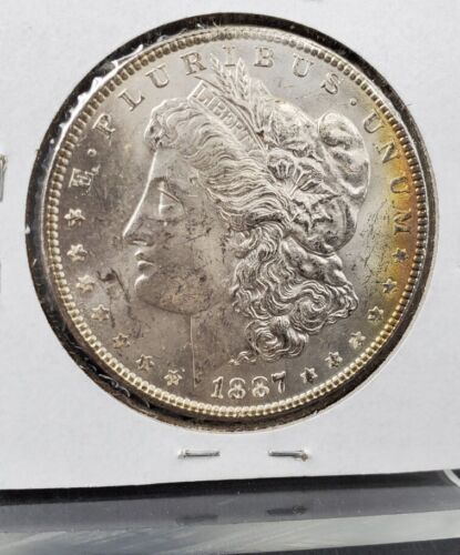1887 P $1 Morgan Silver Dollar Coin BU UNC Nice Halo Toning Reverse - Picture 4 of 4