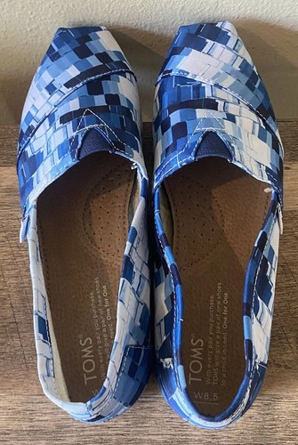 Toms Classic Ink Satin Paint Print Textile Flat Loafers Blue Size 8.5 - Picture 5 of 6