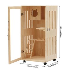 Large Wooden Indoor Cat Enclosure Catio Cage with Ramp and Covered Cat House Kit