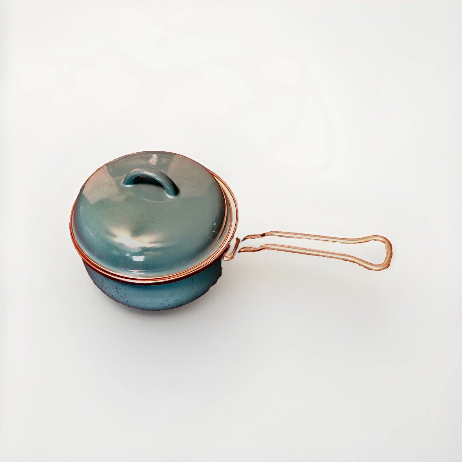 Vintage Vitrex Gourmet Cazo Enamel Turquoise 1/2 Qt/L Saucepan With Matching Lid
