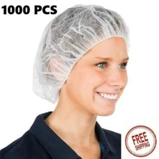 1000 Disposable 18" Non-Woven Strip Mob Caps(White) Net Bouffant Head Covers