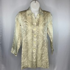 Women Qvc Style Nude Snake Print Dialogue Button Down Long Sleeve Coat Size 16