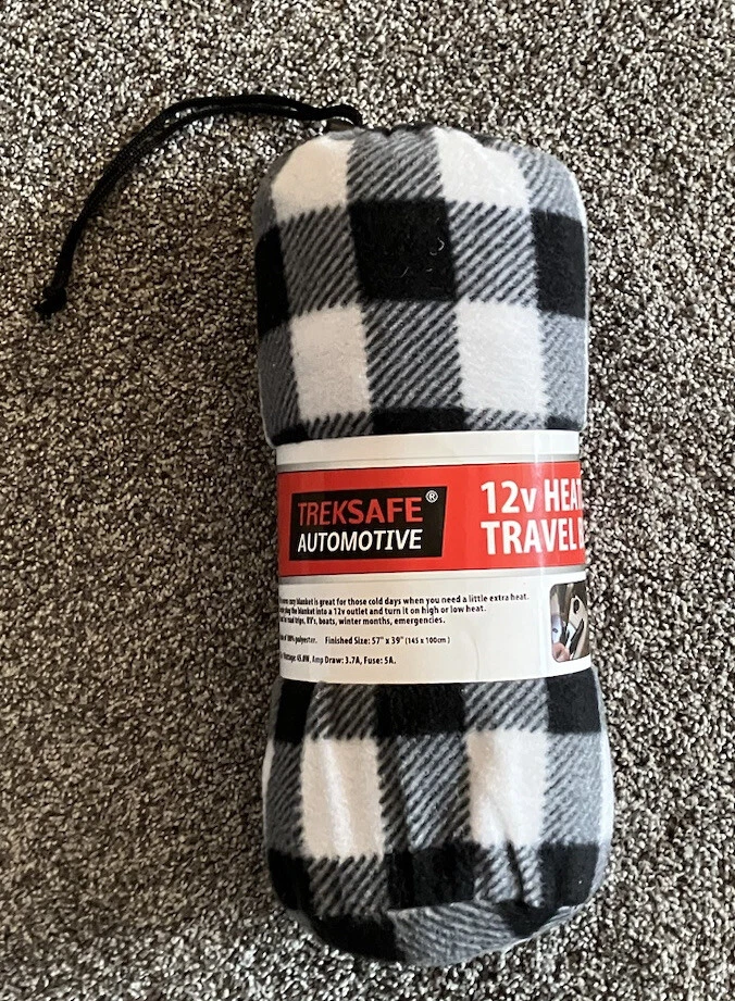 Treksafe Automotive 12v Heated Travel Blanket Black/White Plaid ~ 57”x39”  ~. NEW | eBay