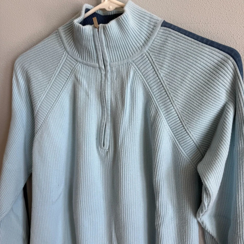 Daisy Fuentes Womens Blue Ribbed Knit Quarter Zip Sweater 1X Cuffed Hem - Image 3 of 4