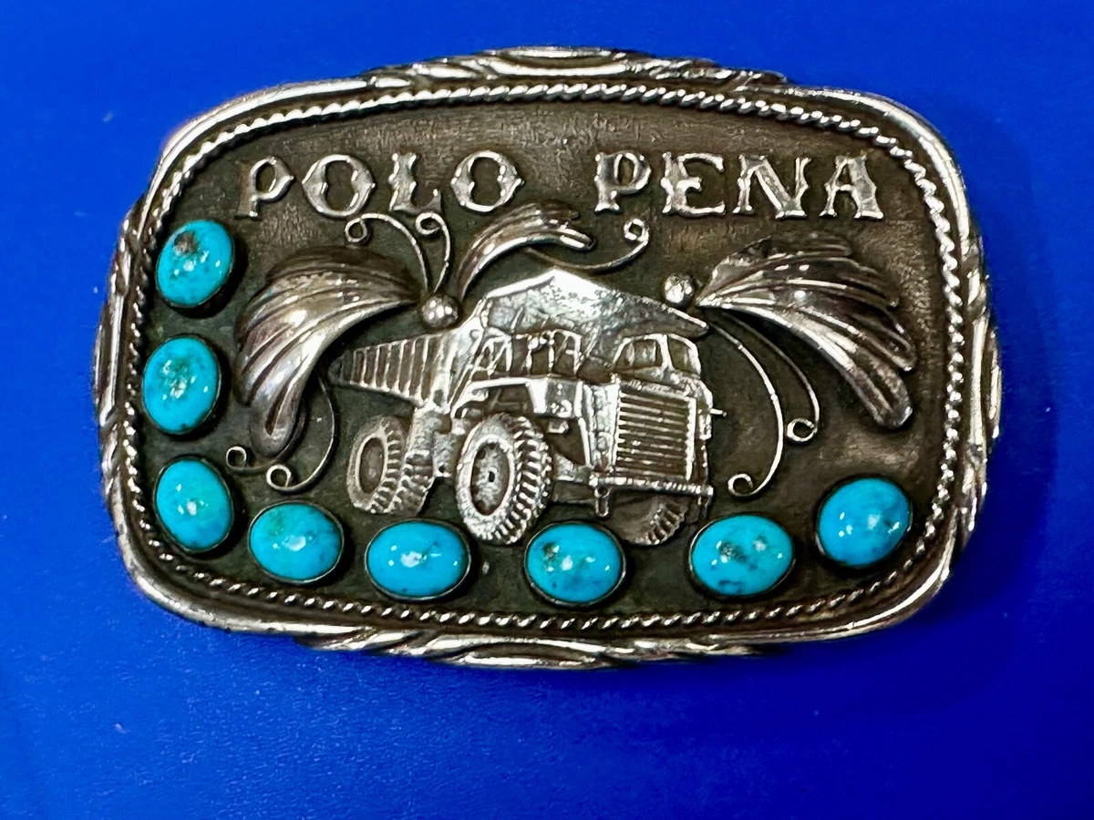 Navajo Sleeping Beauty Turquoise Sterling Silver Polo Pena Truck Belt Buckle