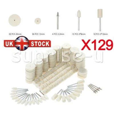 INFINITEWORLD17 129Pcs Felt Polishing Buffing Pads Wheel Wool Plastic Rotary Kit Dremel Set NEW