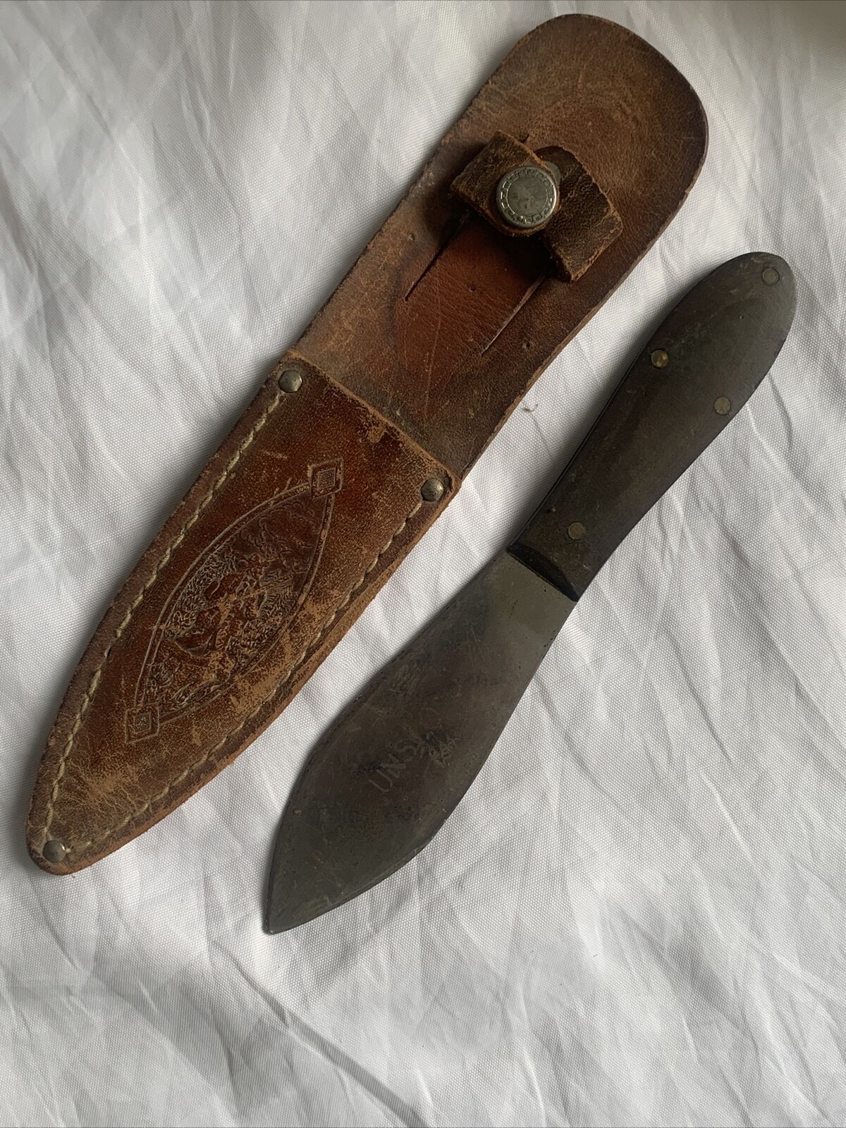 Vintage UNSCO Throwing Knife w/ Leather Sheath - Made In Germany