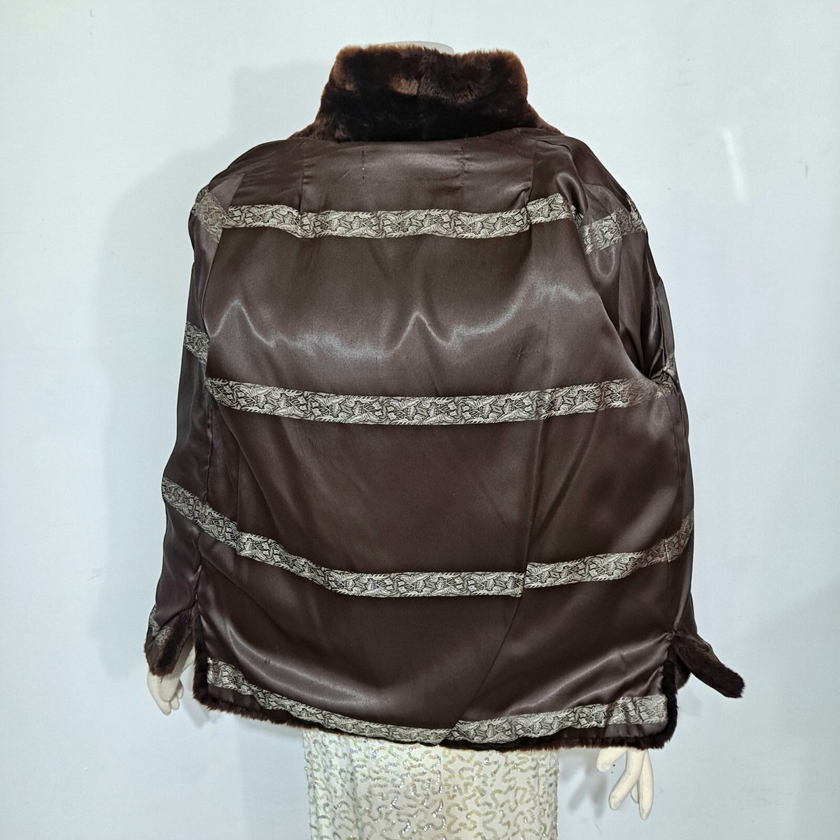 Vintage 1950s Mouton Shearling Faux Fur Coat Jacket Deep Brown