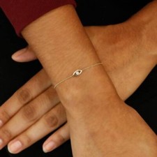 0.10 Ct Evil Eye Protection Good Luck Cable Chain Bracelet 14K Yellow Gold Over