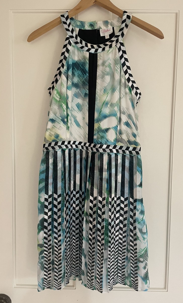 Parker Silk Abstract Print Fit n' Flare Dress - L | eBay