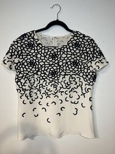 Oscar de la Renta Embellished Sequin Dress Top Blouse Black White S