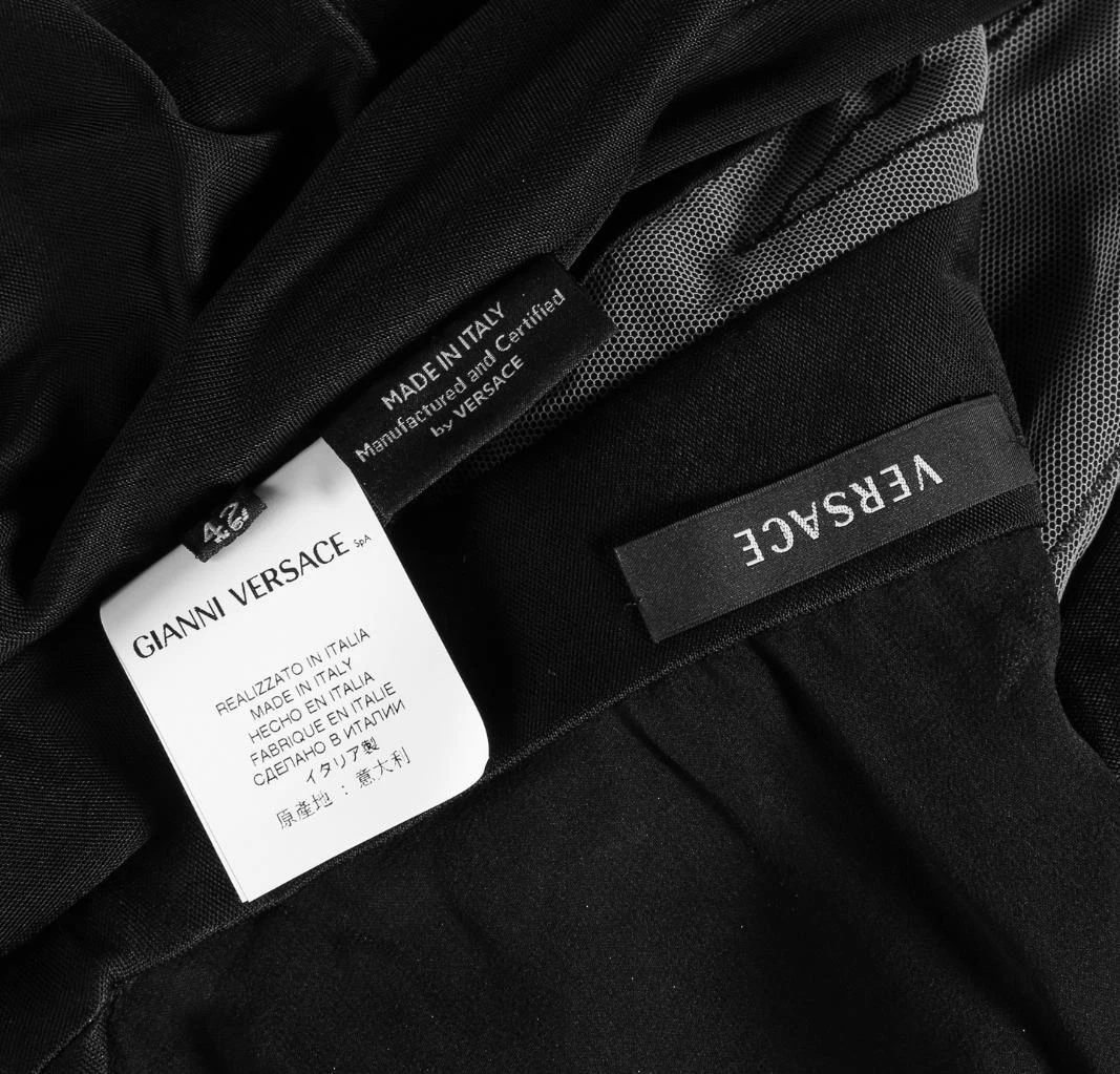 Abito donna VERSACE nero trasparente STAR al ginocchio senza maniche drappeggiato IT42 US6