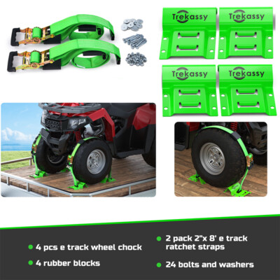 2packs Wheel Chock & Strap Kit Trailer Tie Down System for ATV, UTV Max 2000lbs