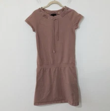 A.P.C. Rope Tie Neckline T-Shirt Mini Dress Short Sleeve Brown Tan Size Small S