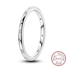 MULA S925 Sterling Silver Finger Ring Clear AAA CZ Moon Stars For Women Jewelry