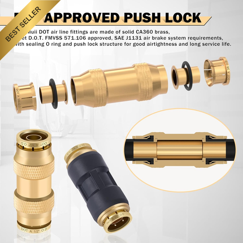 74 PCS Brass DOT Air Line Fittings Push Lock Compression Quick Connect 1/8" - 3/ - Picture 4 of 12