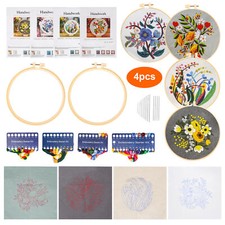4 Set Embroidery Beginners Kit for Starter Cross Stitch Stamped DIY Craft Tool