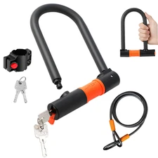Cycling Bike U-Lock Bicycle Security Lock Heavy Duty 16mm Shackle & 4FT Cable