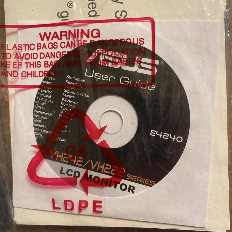 NEW SEALED LCD MONITOR USER MANUAL GUIDE & CD FOR ASUS E4240 VH242 VH222 SERIES - Image 3 of 4