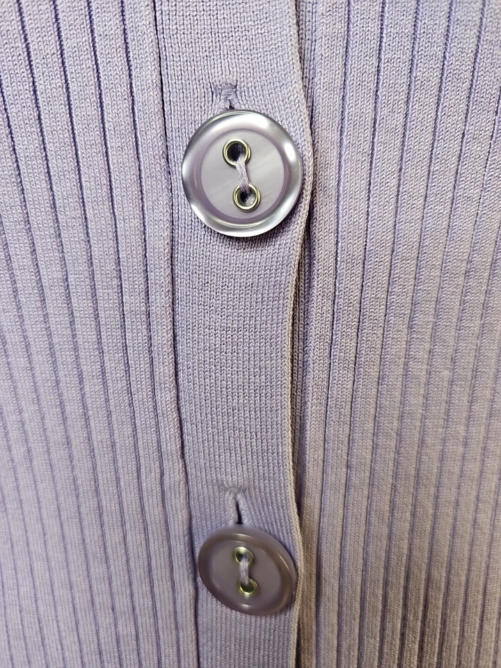 Kenar L Purple SILK Blend Long Sleeve Ribbed Knit Buttons Up Women's Cardigan - Imagem 4 de 4