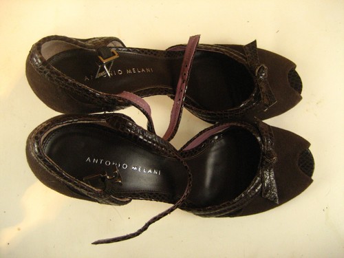 Womens Antonio Melani Brown Faux Snakeskin/Suede Opentoe 3" Heels sz 9.5M - Picture 9 of 10
