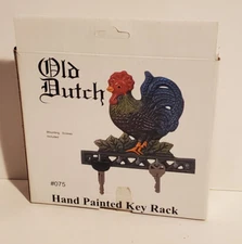 OLD DUTCH HAND PAINTED CAST IRON #075 COUNTRY ROOSTER CHICKEN KEY HOLDER RACK