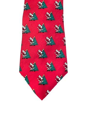 Vintage Santa Claus Christmas Tree Red Neck Tie Noel - Picture 2 of 4