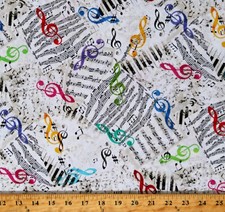 Cotton Music Notes Sheet Music Pages Treble Clefs Fabric Print by Yard D580.65