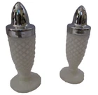 Vintage Hobnail Milk Glass Salt & Pepper Shakers Chrome Tops  5 Inch