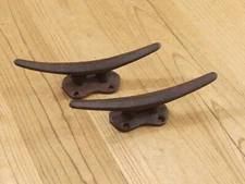 2 CLEAT NAUTICAL WALL HOOKS 5" CAST IRON DRAWER PULLS BOAT TIES COAT HOOK DOCK