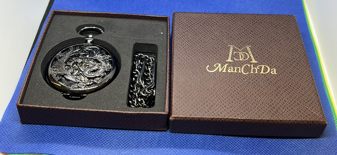 ManChDa Mens Steampunk Dragon Mechanical Windup Pocket Watch With