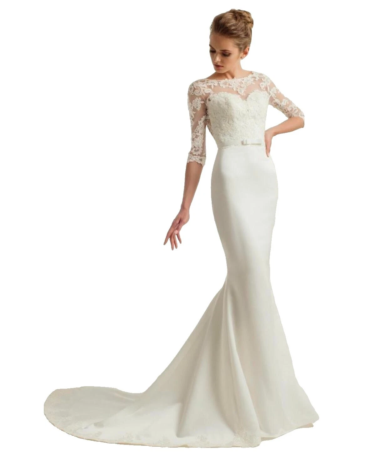 Vestidos de novia de encaje de sirena y trompeta manga 3/4