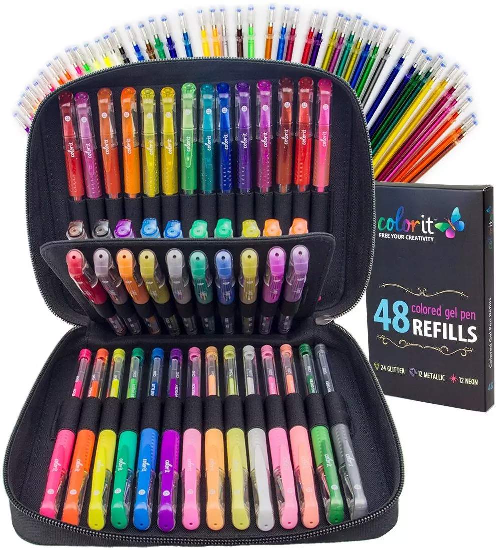 adult colorit gel pens 96 artist quality coloring books premium ink gel  pens set