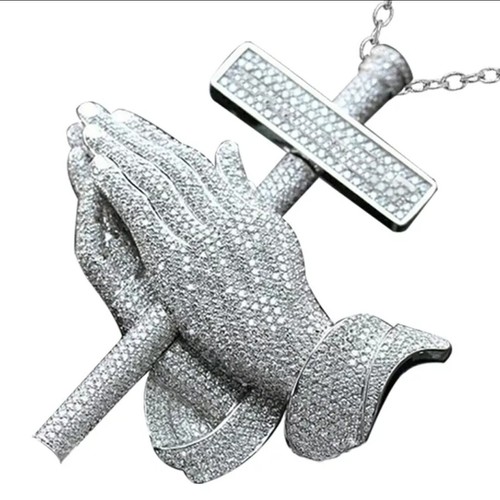 Praying Hands Cross Pendant Necklace Chain Jewelry 94-1 - 第 1/6 張圖片