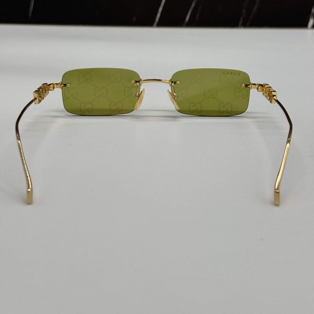 NEW GUCCI SUNGLASSES GOLD UNISEX RECTANGLE EYEWEAR GUCCI GG1808S