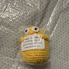 Handmade Crochet Yellow Chicken Mini Plush Stuffed Toy w/ "Hello Chicken" Tag