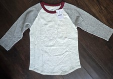 NEW J.Crew Crewcuts Boy's White/Grey Raglan 3/4 Sleeve T-Shirt, Size 4-5
