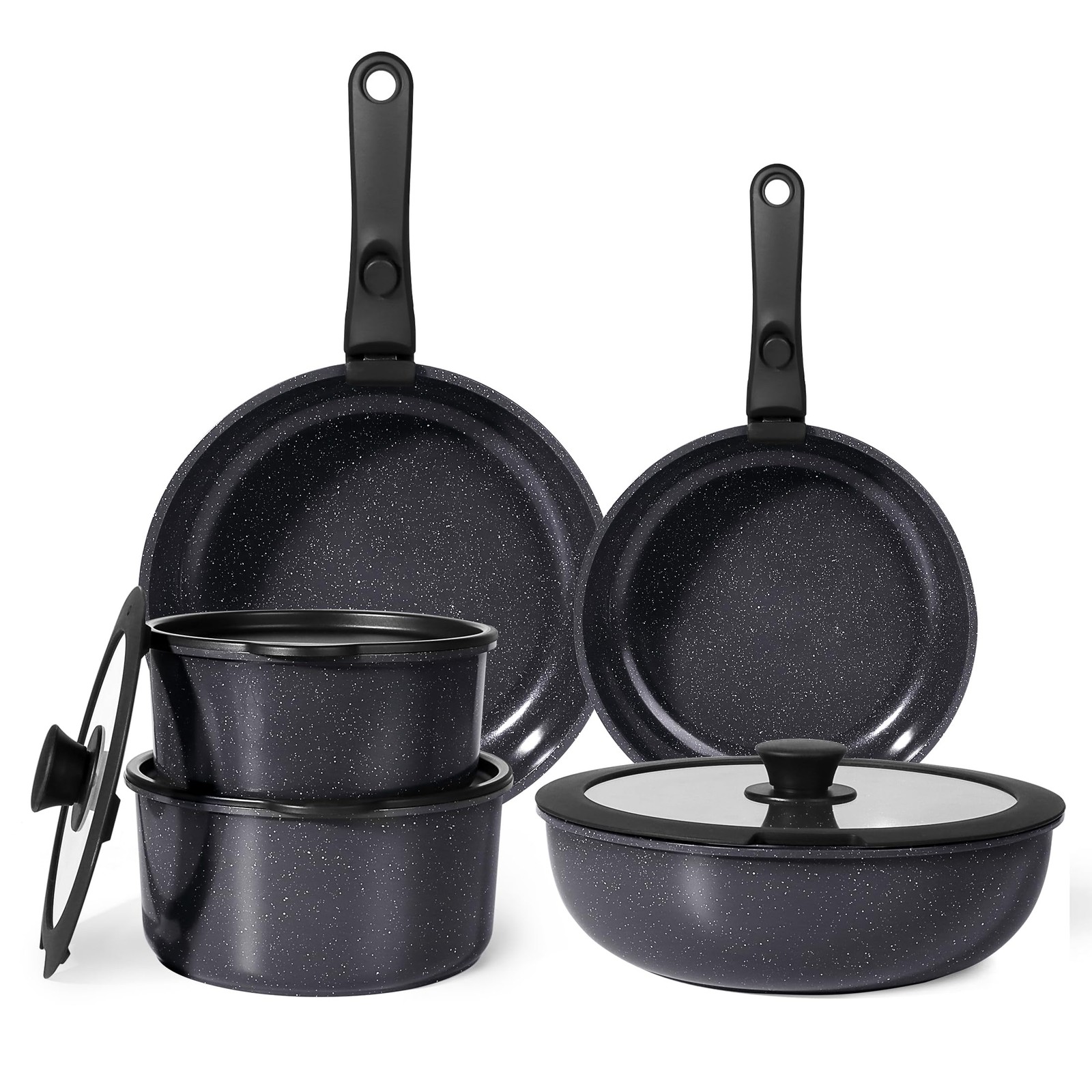 Set di Pentole e Padelle Ceramiche Antiaderenti 11 Pezzi con Manico Amovibile