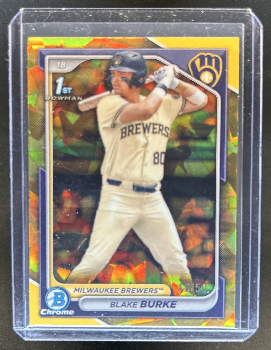 2024 Bowman Draft Sapphire Blake Burke Chrome Gold 1st Prospect #/50 Brewers