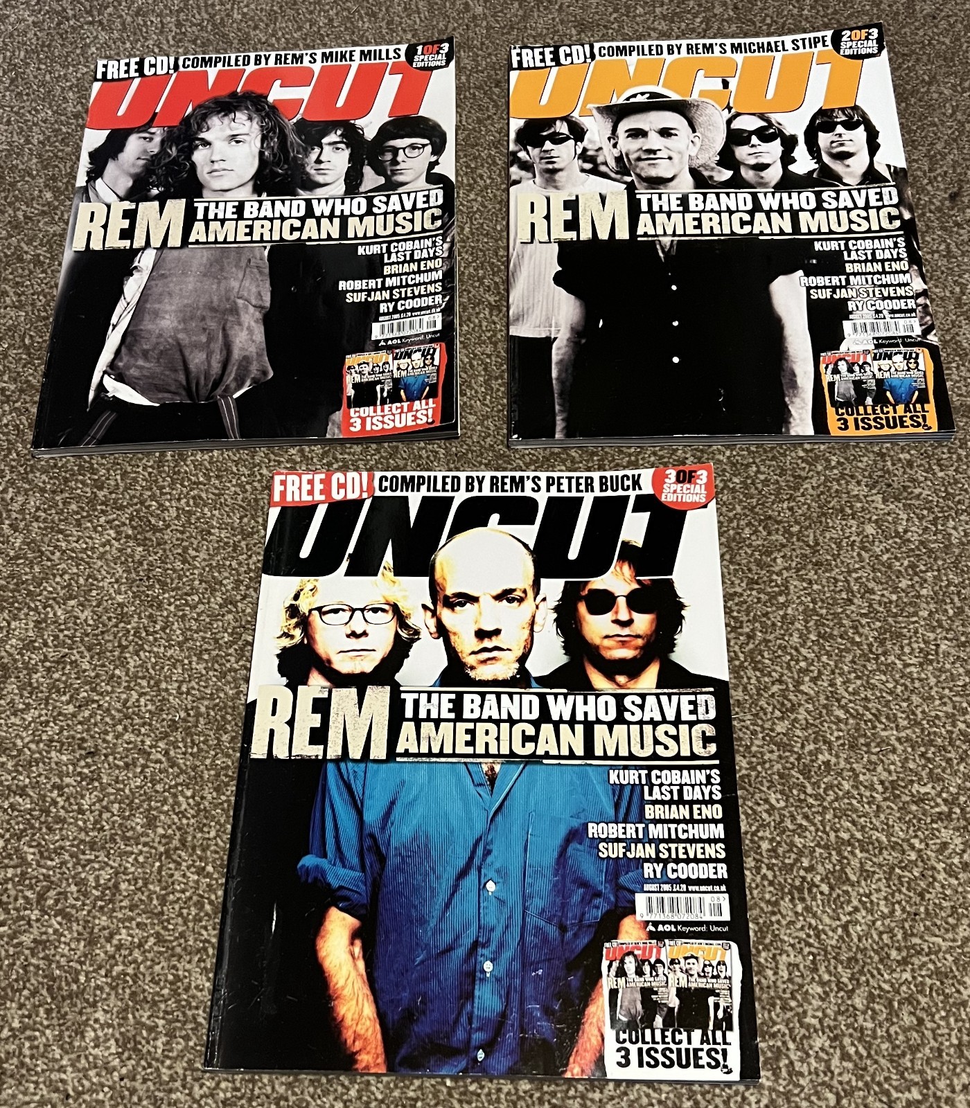 R.E.M. Uncut Issue 99 Set of 3 Magazines August 2005, R.E.M. Cover and ...
