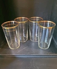 Set of 4 Libbey Gold Gilt Band Tumbler Drinking Glasses  MCM