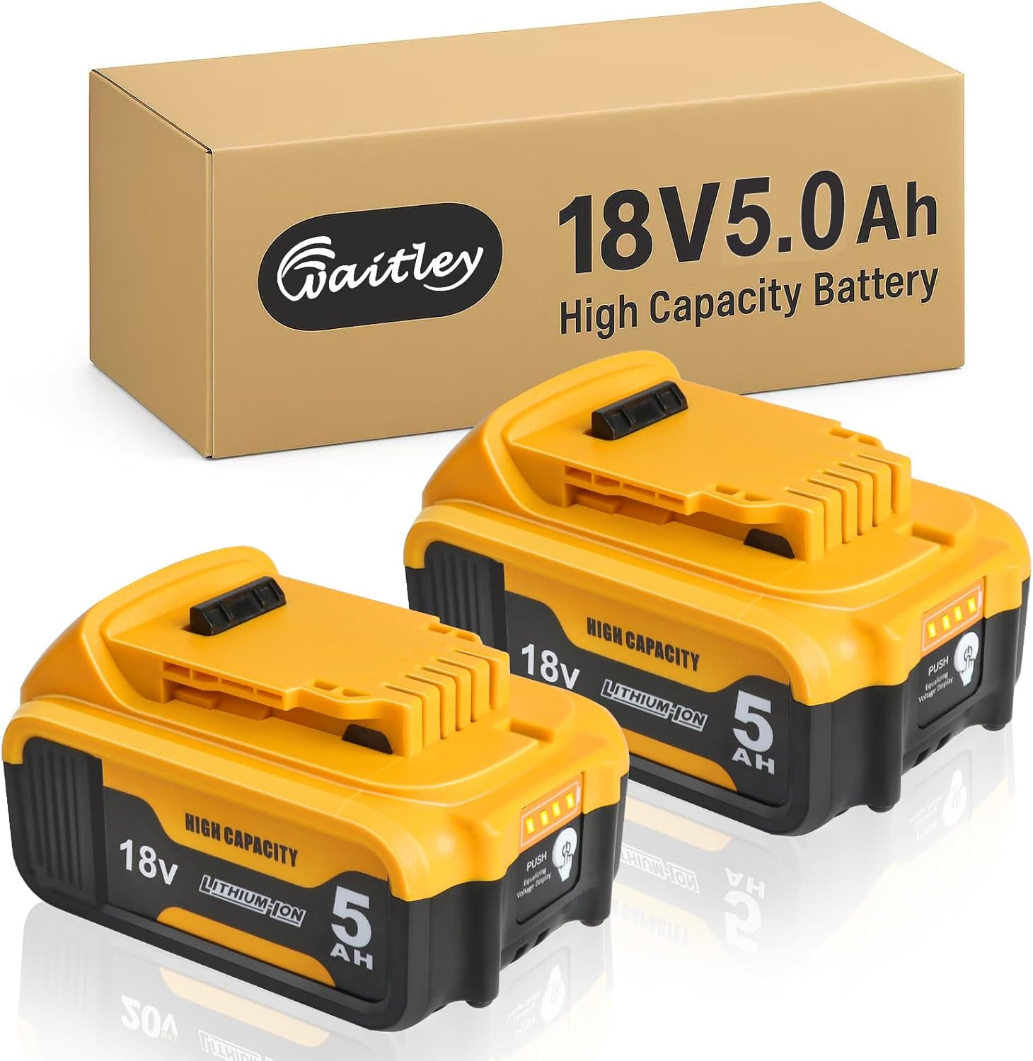 Offerta 2 Batterie 18V 5.0Ah per Dewalt - Compatibili XR Li-Ion DCB184