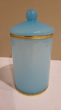 Antique French Opaline Glass Celeste Blue Jar with Lid 