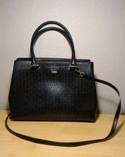 Guess Black Satchel Shoulder Bag Silver Hardware Pebbled Missing "S" On Guess