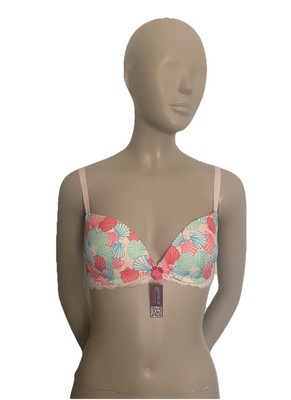 Adored by Adore Me Womens Shea Plunge Push Up Underwire Bra 32C Shell Yeah Print