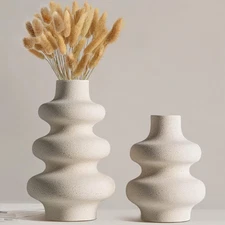 White Ceramic Vase Set 2PCS Aesthetic Home Decor Wedding Table Decor
