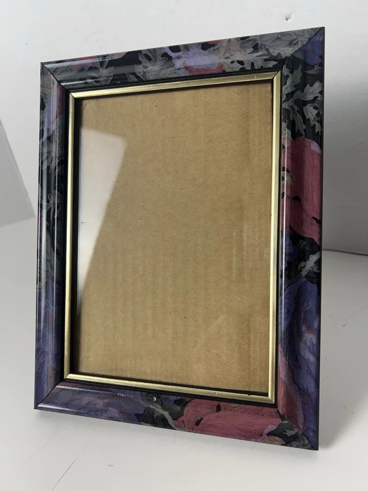 5x7 Vintage Blue Purple Floral Gold Border Plastic Antique Picture Photo Frame - Image 3 of 4