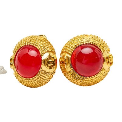Chanel Coco Mark Gripoix Earrings, Gold and Red Plated, Women's CHANEL GZl1h8ds