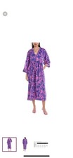 Mara Hoffman Aviva Dyed Hemp Relaxed Deep V Midi Dress Size M $596
