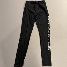 Hollister Leggings Womens Small Black Logo High Rise Cotton Stretch Athletic